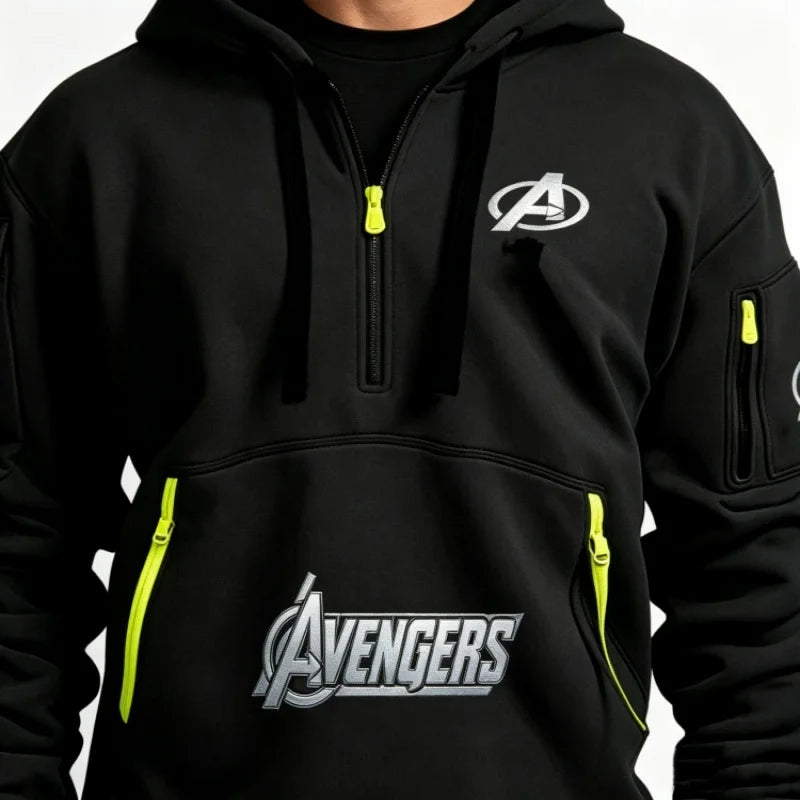 Avengers herenhoodie met halve rits – zwart-geel, met meerdere zakken
