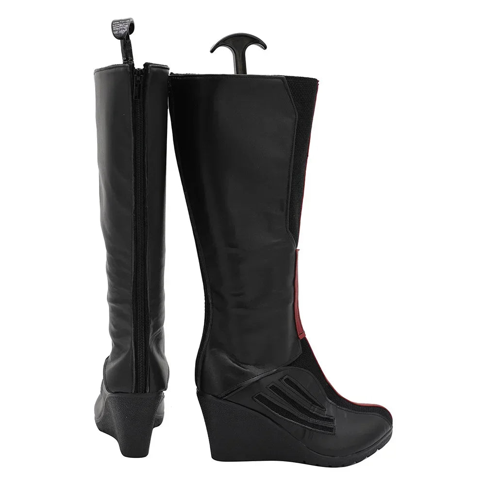 Scarlet Witch-laarzen - Zwart en rood leer met sleehak (dames)