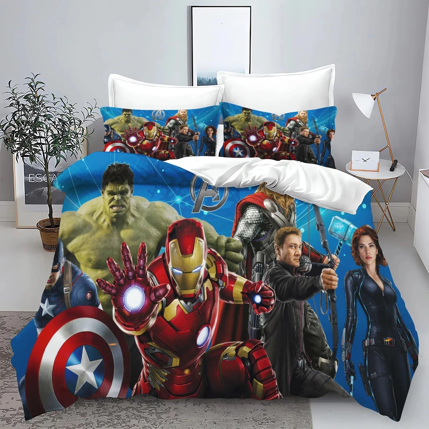 Dekbedovertrek Avengers - Groep tegen Blauwe Achtergrond met Logo