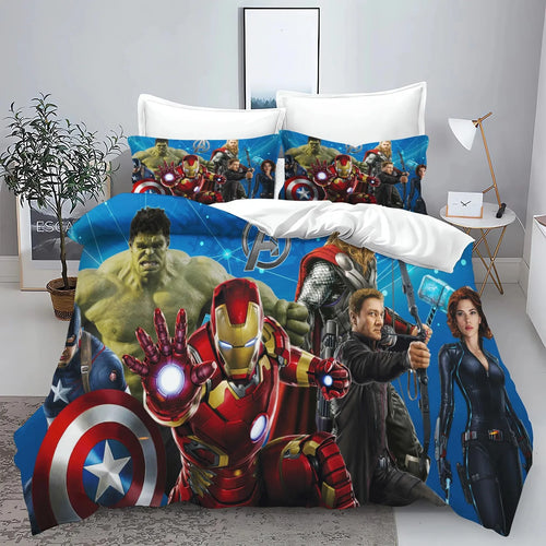 Dekbedovertrek Avengers - Groep tegen Blauwe Achtergrond met Logo