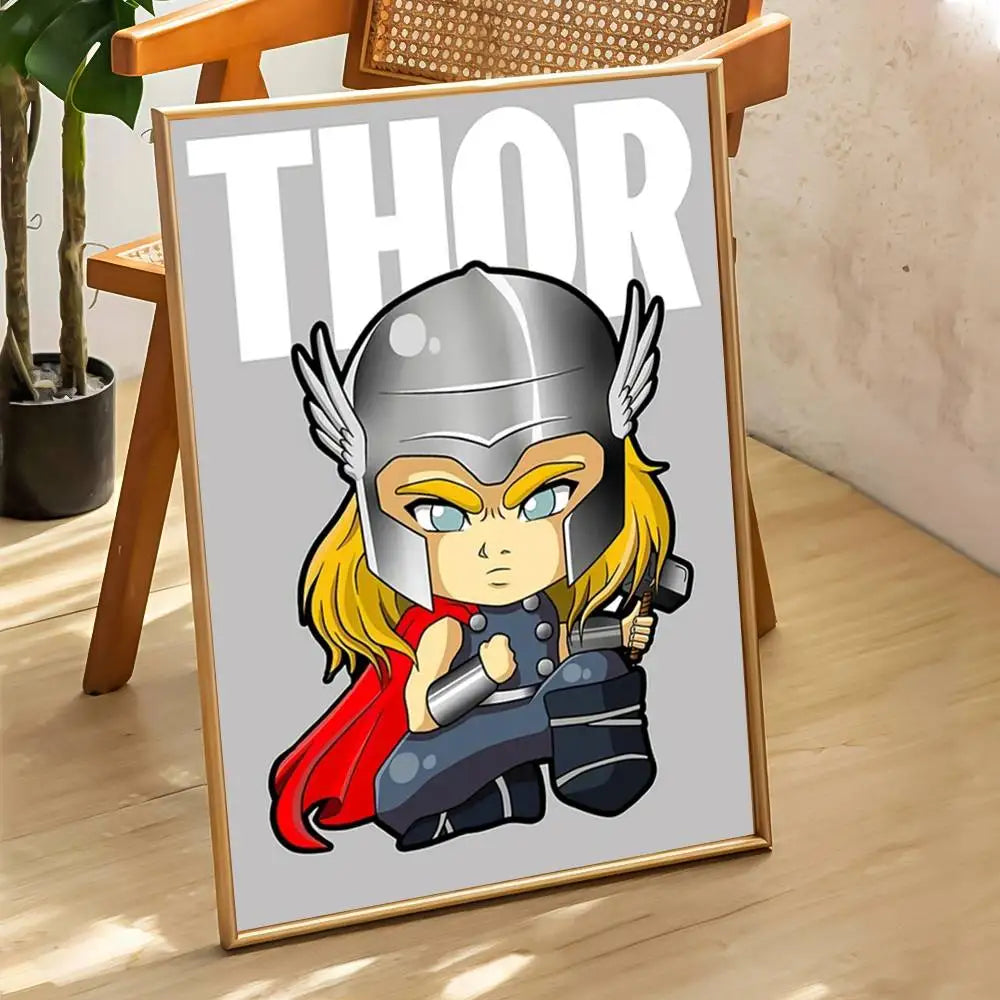 Chibi Thor-poster - grijze achtergrond
