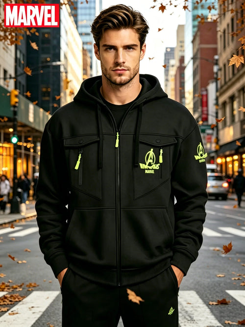 Marvel Avengers-hoodie met rits - Neonlogo, meerdere zakken, voor heren