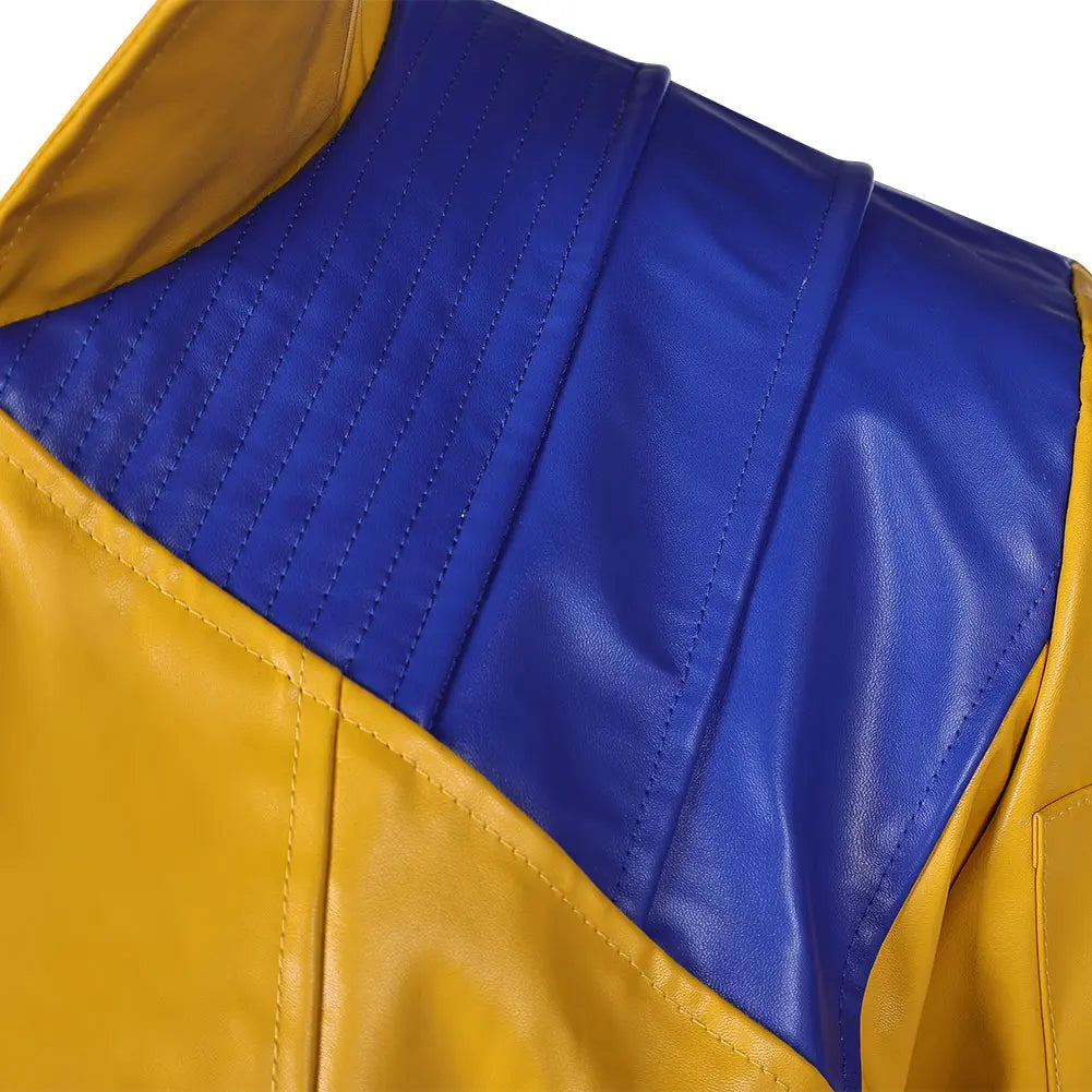 Wolverine-kostuum – geel-blauw leren jack met metalen klauwen