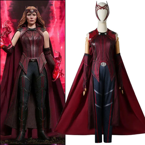 Costume cosplay Wanda Maximoff Scarlet Witch - Combinaison rouge avec cape et coiffe