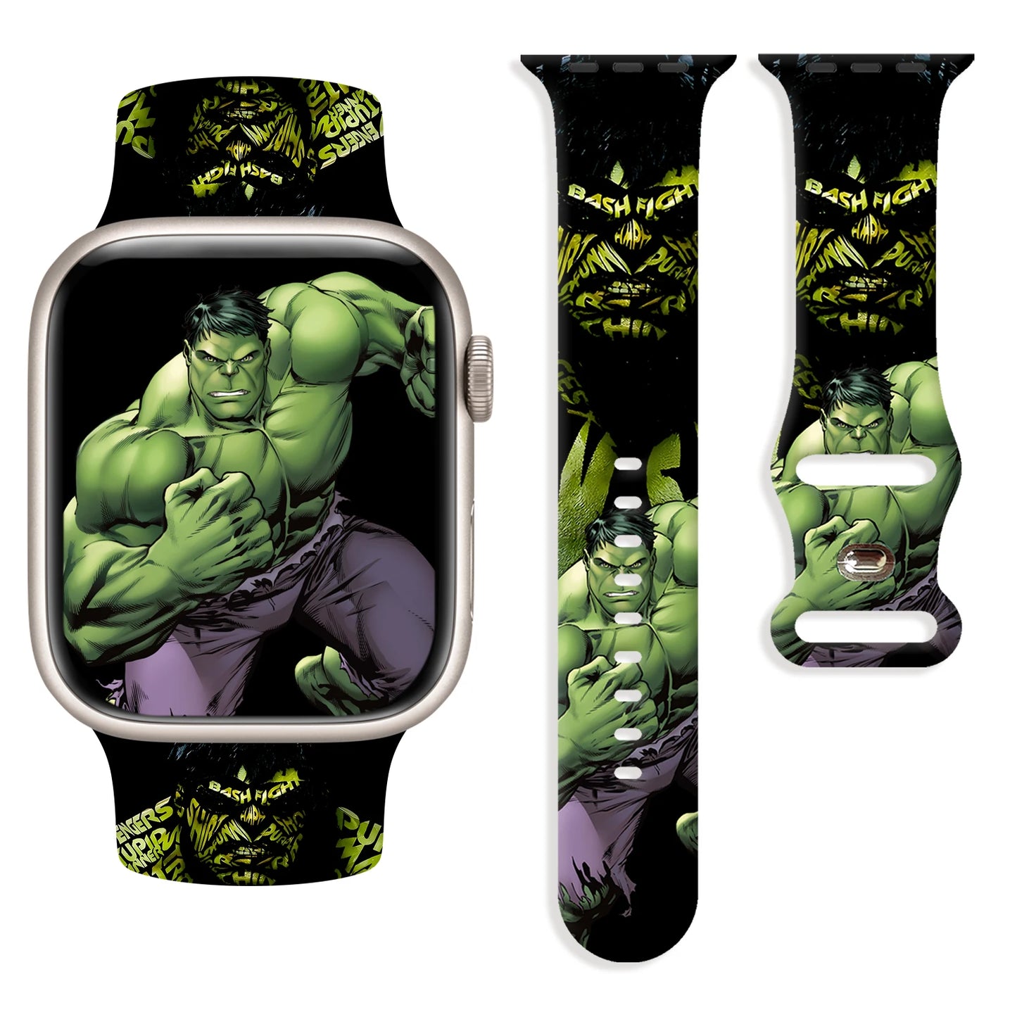Apple Watch-armband Hulk - Gebalde vuist, zwarte achtergrond, Bash