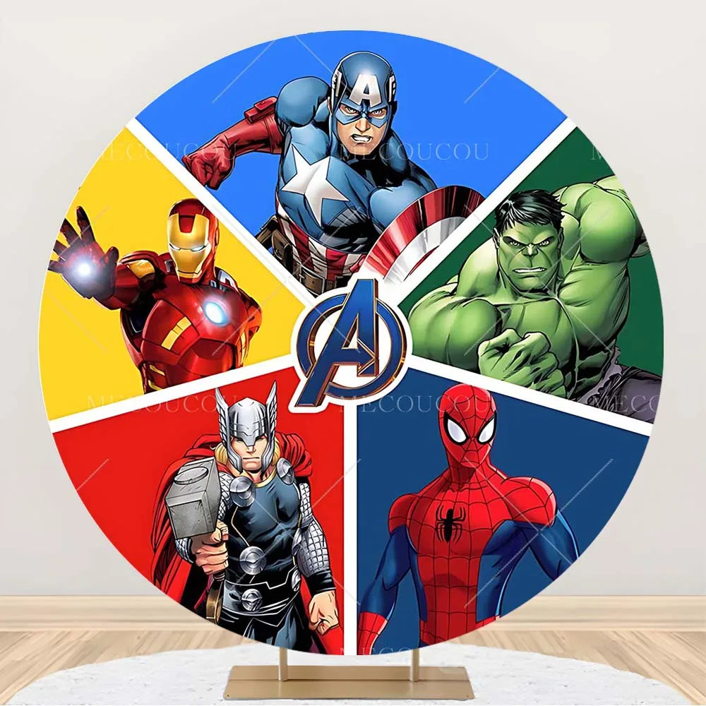 Ronde Avengers-achtergrond - Verjaardagsdecoratie met een groep helden