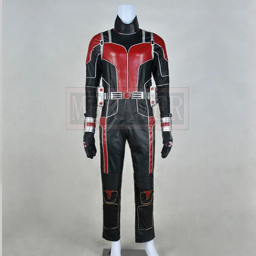 Ant-Man-kostuum - rood-zwart leren pak met metalen riem