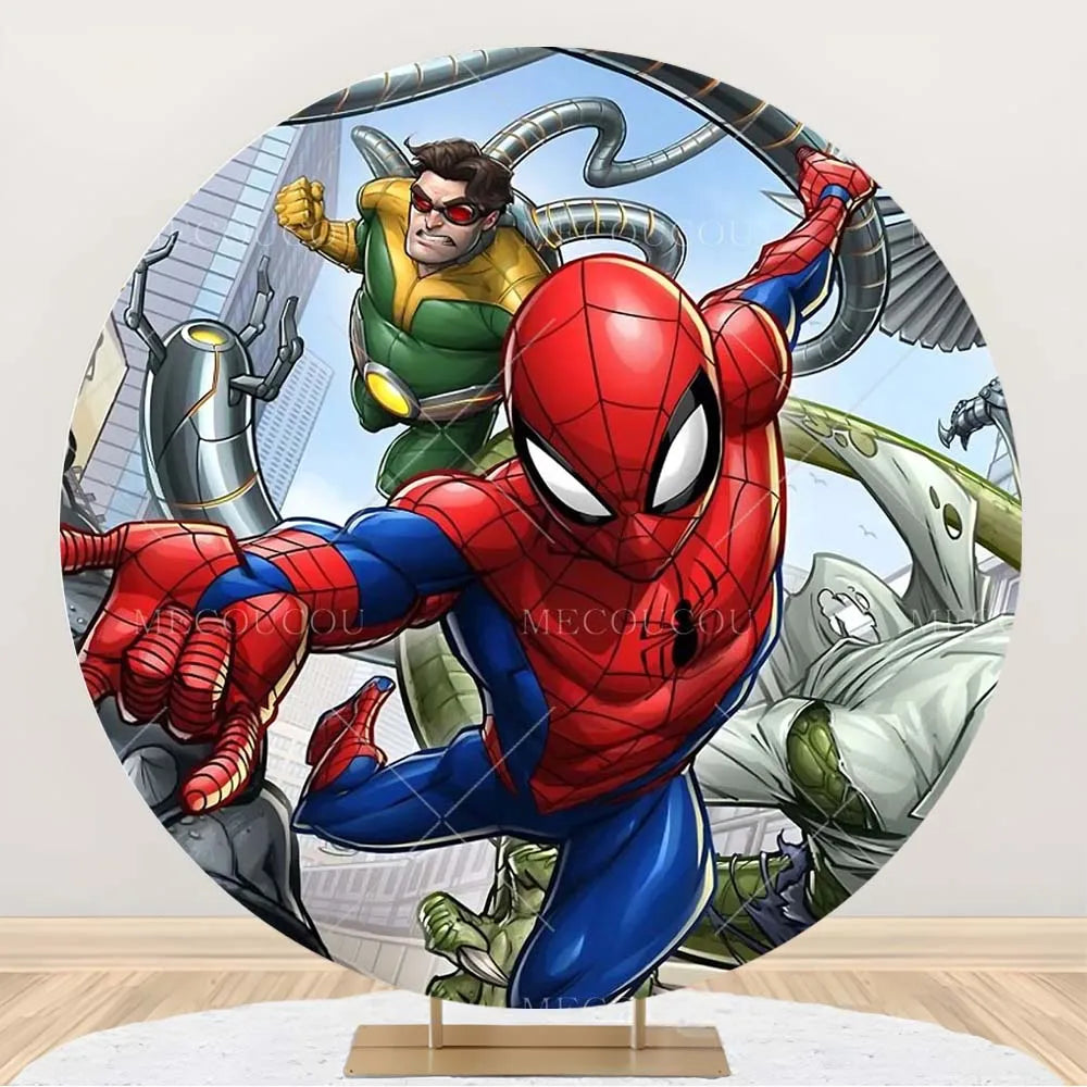 Ronde Avengers-achtergrond - Verjaardagsdecoratie met een groep helden