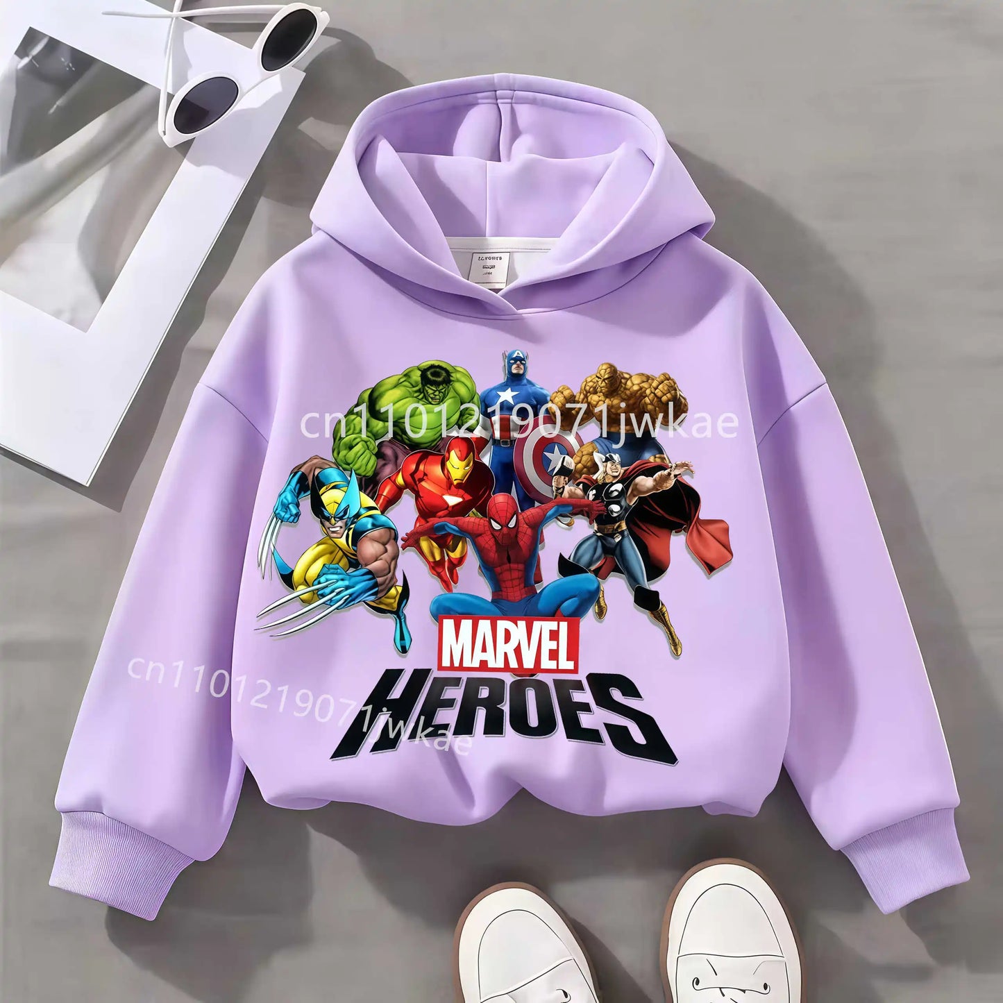 Marvel Heroes-kinderhoodie met groep - lila