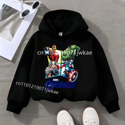 Avengers kinderhoodie met ruit en 4 helden - zwart