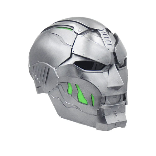 Doctor Doom-masker – metalen zilverkleurige helm met hoekig groen ontwerp