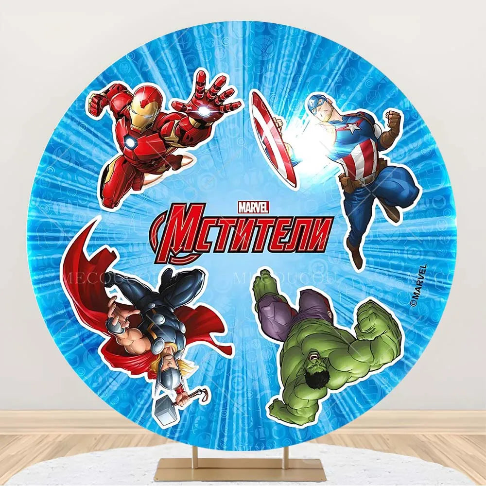 Ronde Avengers-achtergrond - Verjaardagsdecoratie met een groep helden