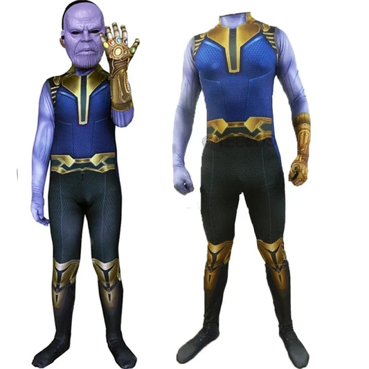 Thanos-kostuum – blauw-gouden pak met handschoen