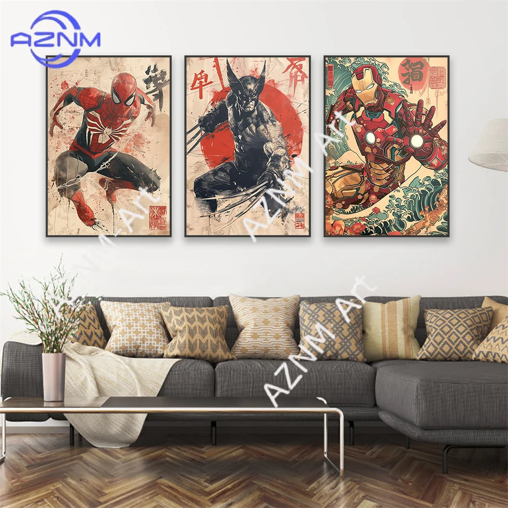 Poster Avengers Wolverine - Zwart-witte inkt met rode zon