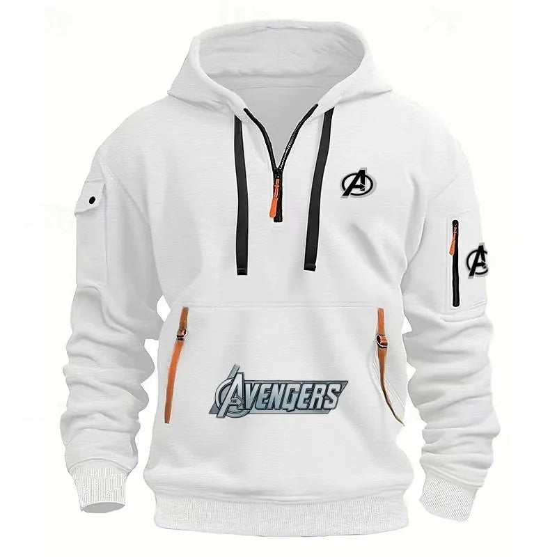 Avengers herenhoodie met halve rits – zwart-geel, met meerdere zakken