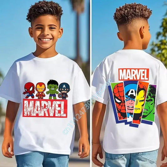 Marvel T-shirt voor kinderen - Spider-Man Captain America Hulk-gezichten in popartstijl