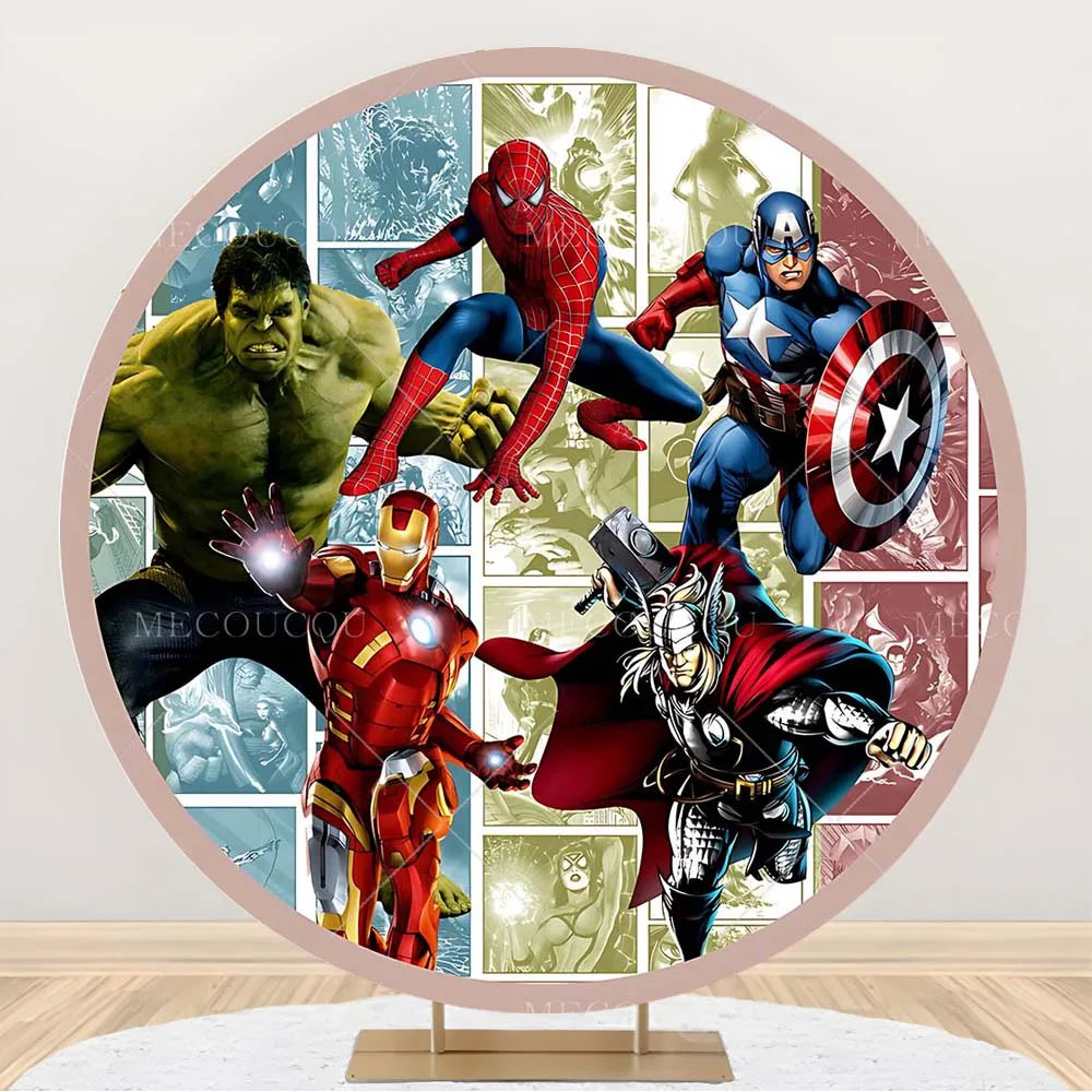 Ronde Avengers-achtergrond - Verjaardagsdecoratie met een groep helden