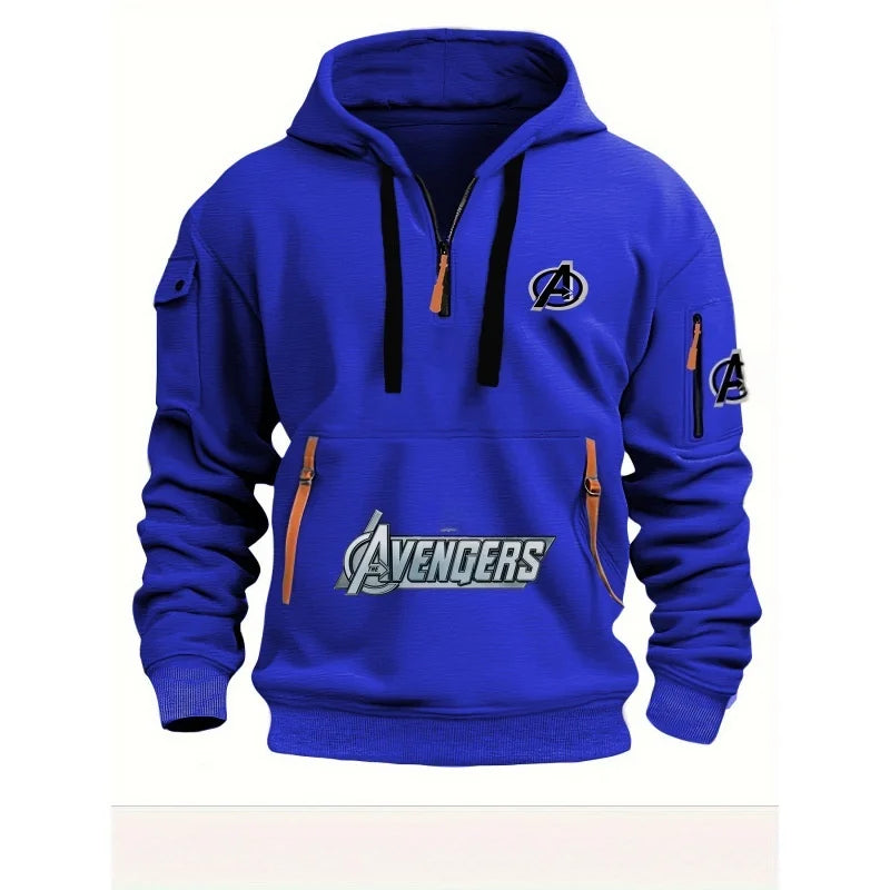 Avengers herenhoodie met halve rits – zwart-geel, met meerdere zakken
