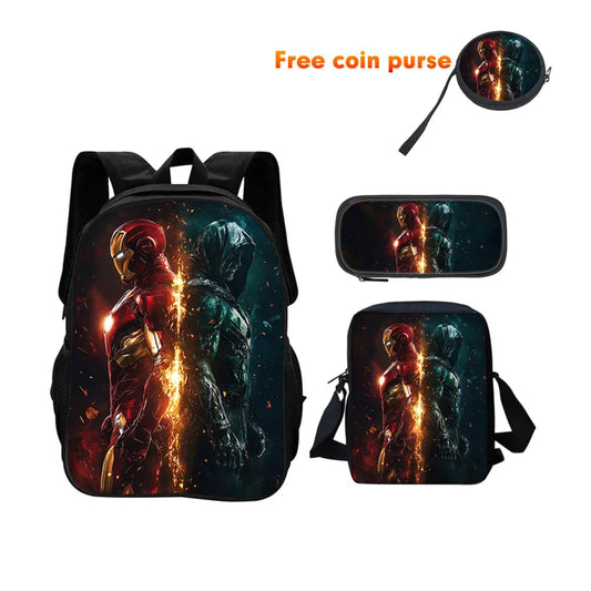 Avengers Iron Man-rugzakset, 3-delig - Silhouet van aangezicht tot aangezicht, donkere achtergrond