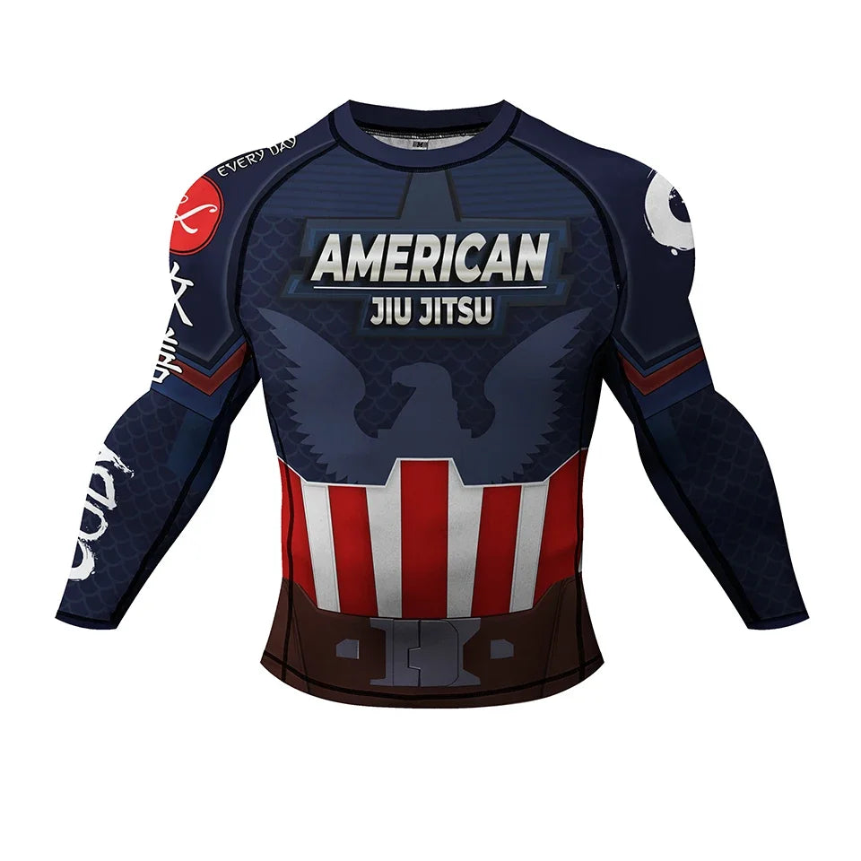 Jiu-jitsu-T-shirt Captain America - Lange mouwen, schild en adelaar