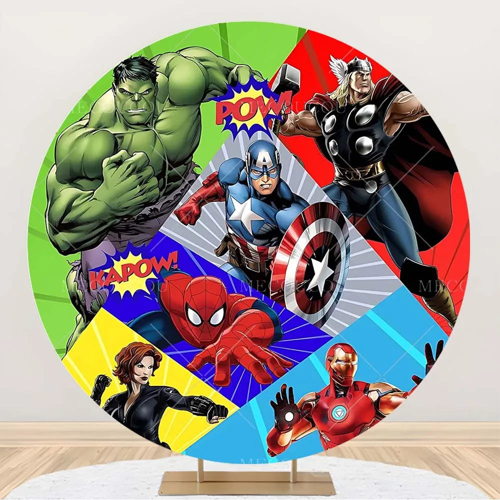 Ronde Avengers-achtergrond - Verjaardagsdecoratie met een groep helden