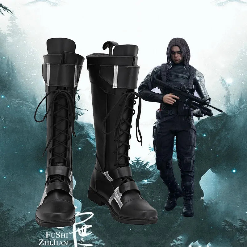 Winter Soldier-laarzen - Zwart en zilverkleurig leer (heren)