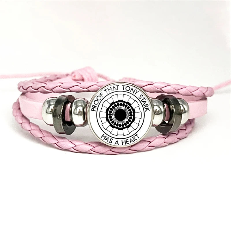 Leren Tony Stark Arc Reactor-armband - Roze, patroon met concentrische stippen