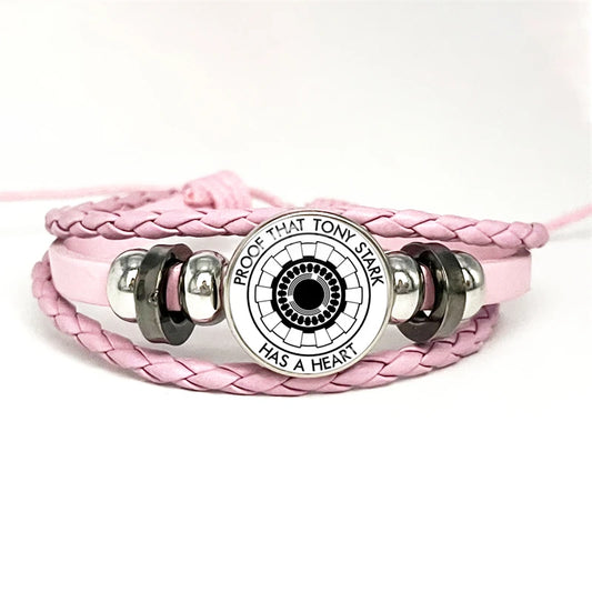 Leren Tony Stark Arc Reactor-armband - Roze, patroon met concentrische stippen
