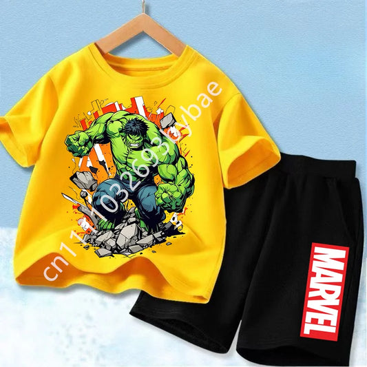 Avengers Hulk T-shirt voor kinderen - gele set met zwarte short