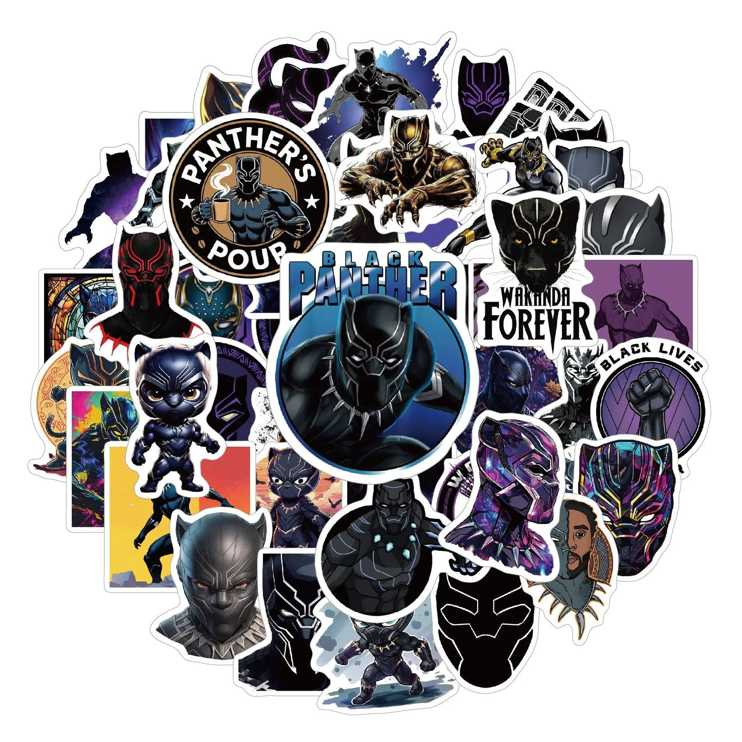 Autocollants Avengers Black Panther - Lot de 50 autocollants en PVC