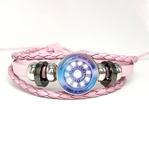 Leren armband Tony Stark Arc Reactor - Lichtgevend roze met paars en blauw