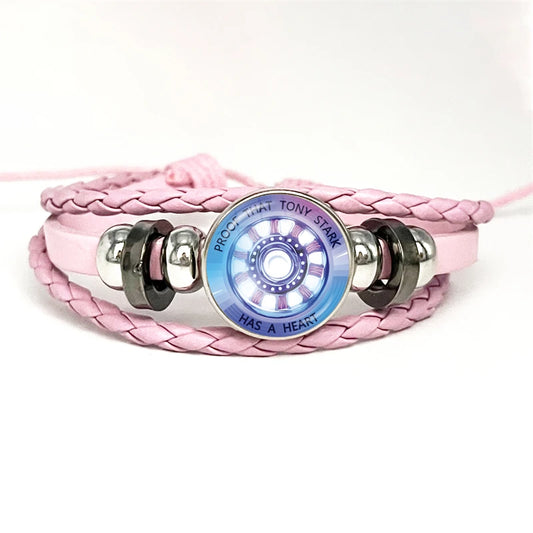 Leren armband Tony Stark Arc Reactor - Lichtgevend roze met paars en blauw