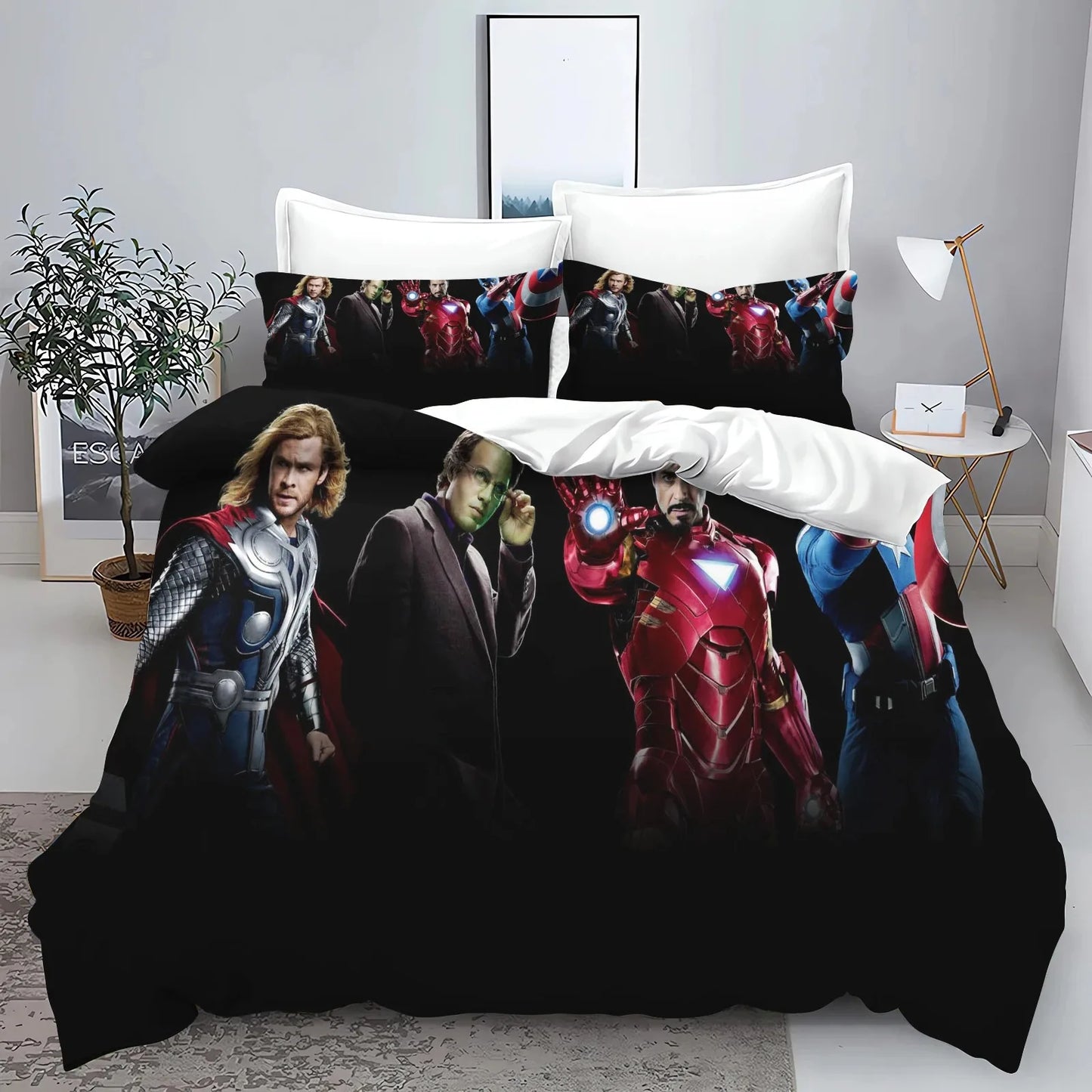 Avengers-dekbedovertrek - groep op zwarte achtergrond