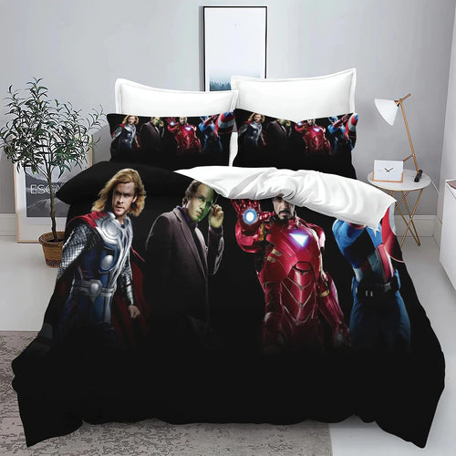 Avengers-dekbedovertrek - groep op zwarte achtergrond