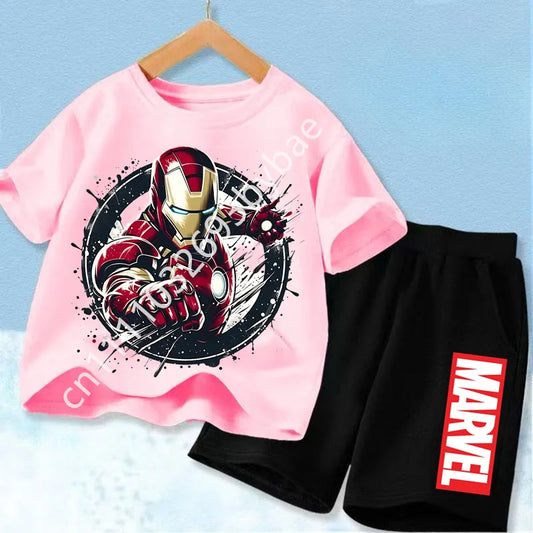 Avengers Iron Man T-shirt voor kinderen - roze set met zwarte short
