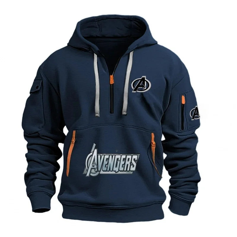 Avengers herenhoodie met halve rits – zwart-geel, met meerdere zakken