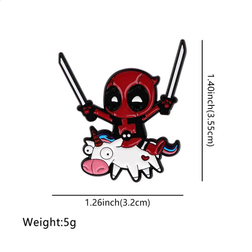 Deadpool chibi-metalen badge - eenhoornbroche met mini-zwaarden