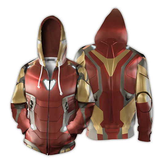 Iron Man-hoodie met rits - 3D-print van rood-gouden pantser