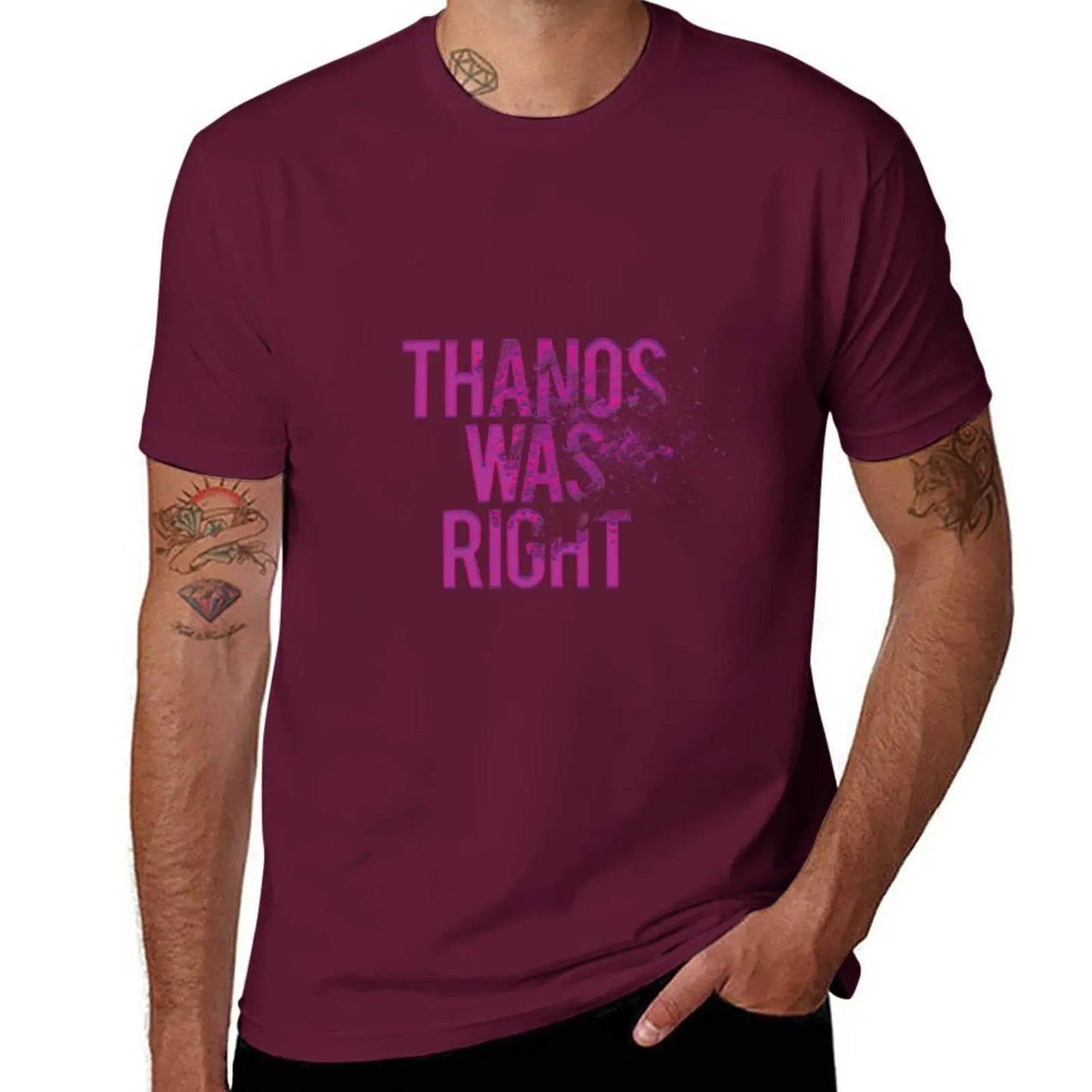 Thanos Was Right T-shirt - Tekst met stoft-effect voor heren