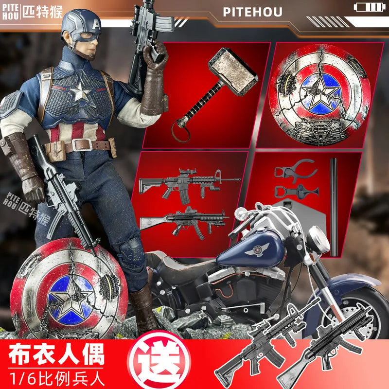 Avengers Captain America-figuur - Beweegbaar, stoffen outfit en hamer