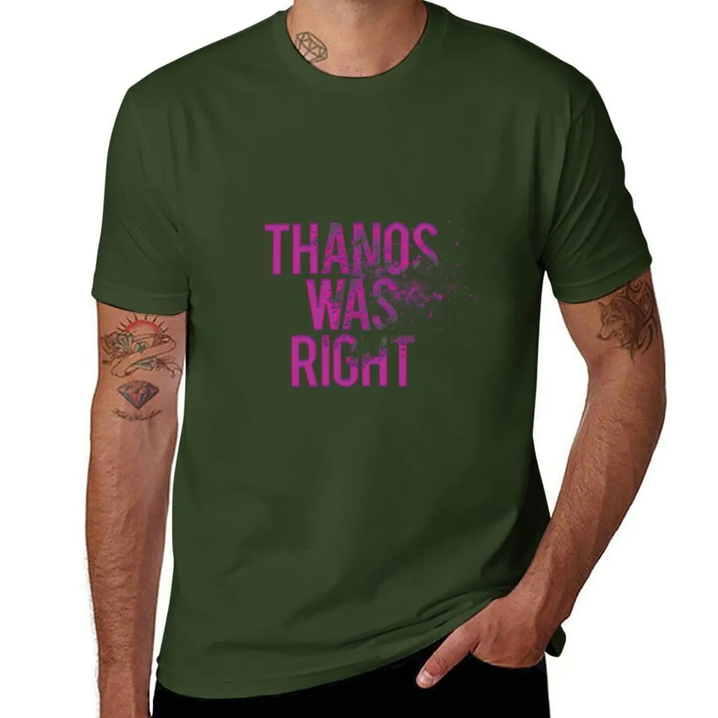 Thanos Was Right T-shirt - Tekst met stoft-effect voor heren
