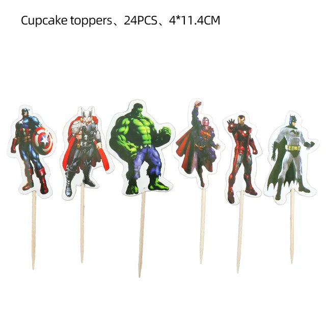 Avengers verjaardagsdecoratie - cupcaketoppers x24