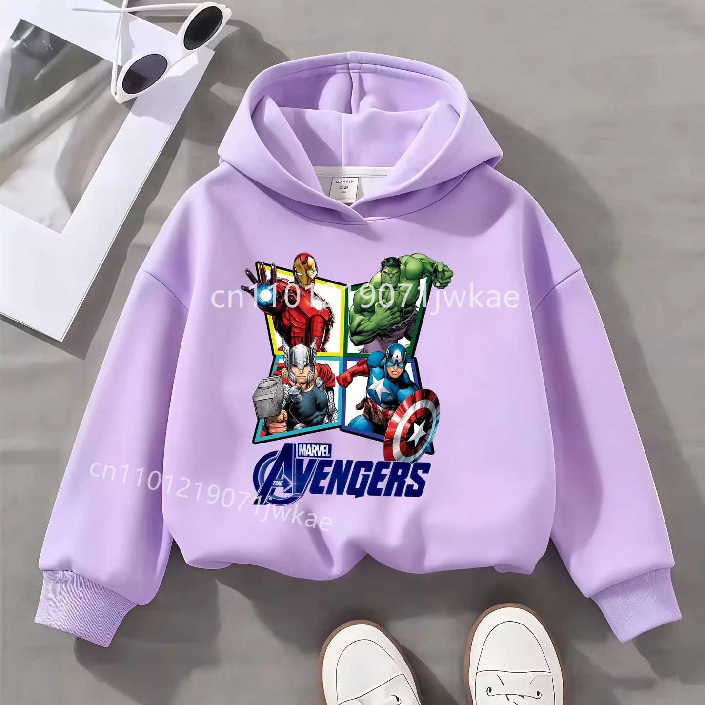 Avengers kinderhoodie met ruit en 4 helden - lila