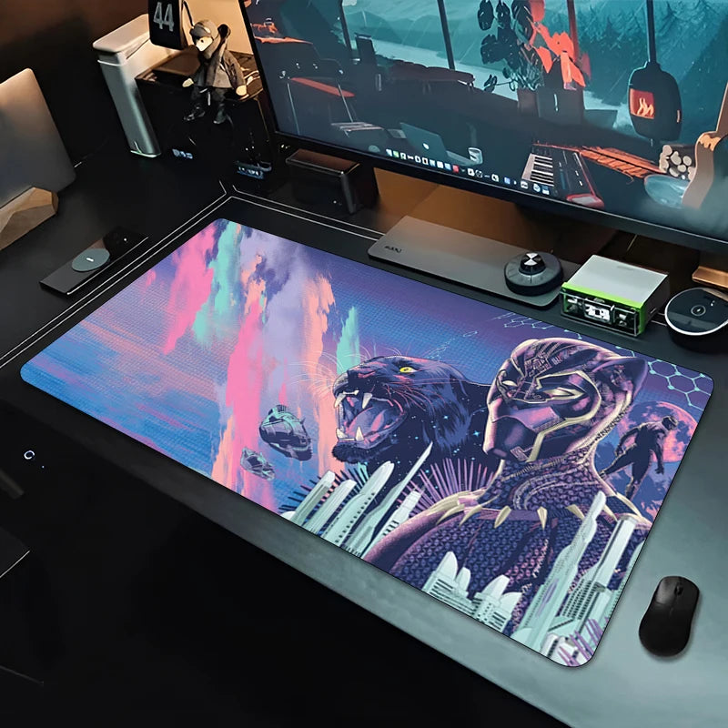 Tapis de souris XXL Gaming Black Panther - Noir monochrome pour bureau