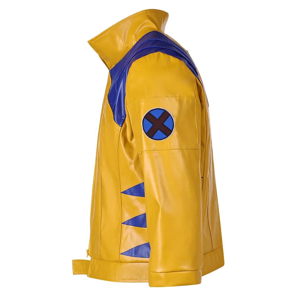 Wolverine-kostuum – geel-blauw leren jack met metalen klauwen