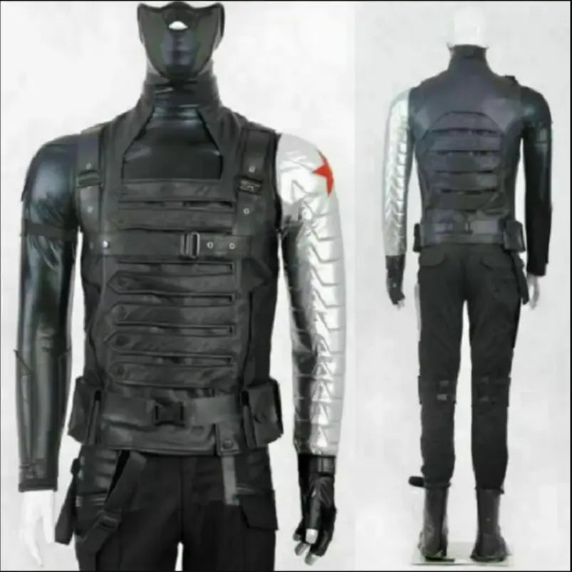 Winter Soldier-kostuum - zwart pak met metalen arm en rode ster