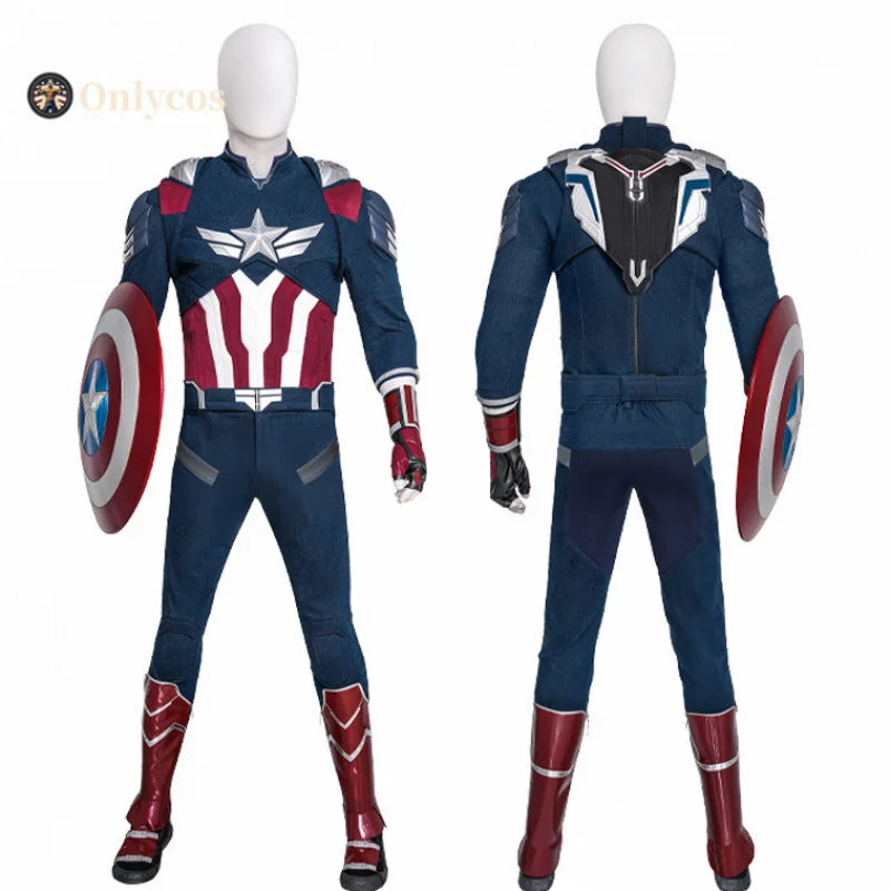 Captain America-kostuum (Falcon) - Blauw-wit-rood kostuum met pantser en schild