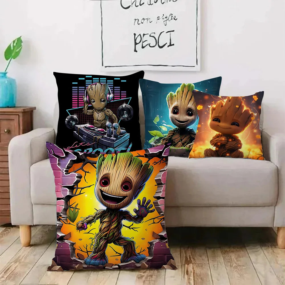 Baby Groot-kussenhoes - brandende lucifer en houtblokken