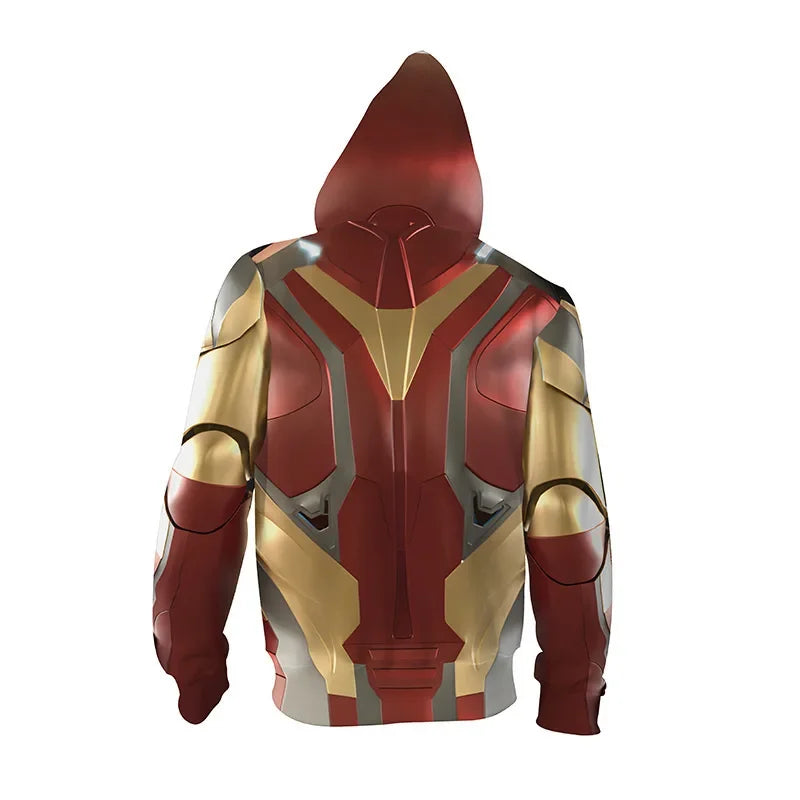 Iron Man-hoodie met rits - 3D-print van rood-gouden pantser
