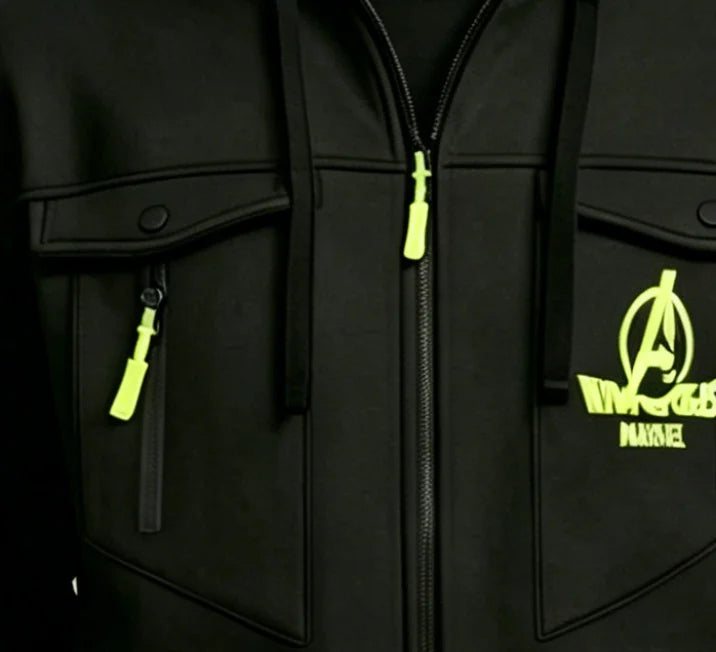 Marvel Avengers-hoodie met rits - Neonlogo, meerdere zakken, voor heren